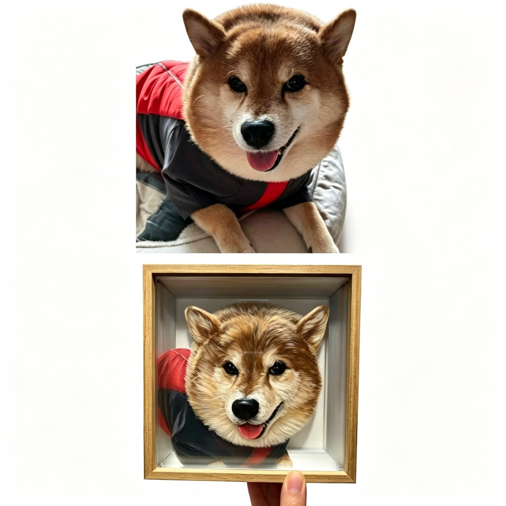 Custom 3D Multi-Layer Acrylic Pet Portrait Frame — Hand-Painted Layered Dog & Cat Art Display