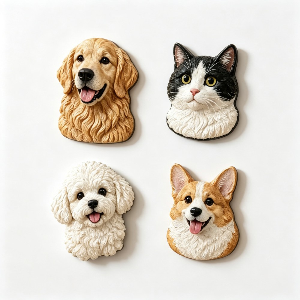 Custom 3D Relief Pet Fridge Magnet — Personalized Dog & Cat Portrait Magnet, Memorial Keepsake Gift