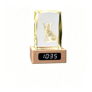 Custom 3D Crystal Pet Photo Clock Lamp — Engraved Dog & Cat Memorial Night Light with LED Clock