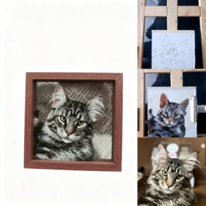 Custom Hand-Painted Pet Oil Painting — Realistic Dog & Cat Portrait Art on Glass Frame, Memorial Artwork