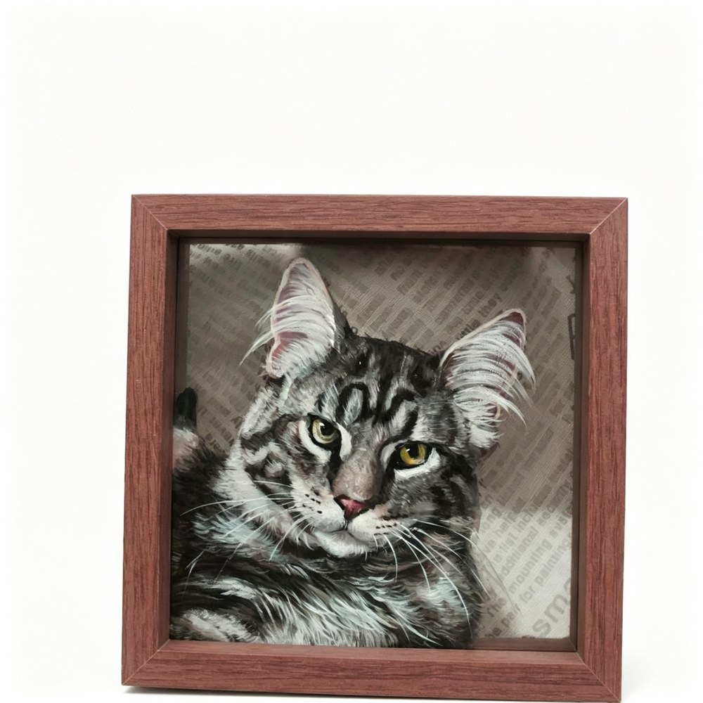 Custom Hand-Painted Pet Oil Painting — Realistic Dog & Cat Portrait Art on Glass Frame, Memorial Artwork