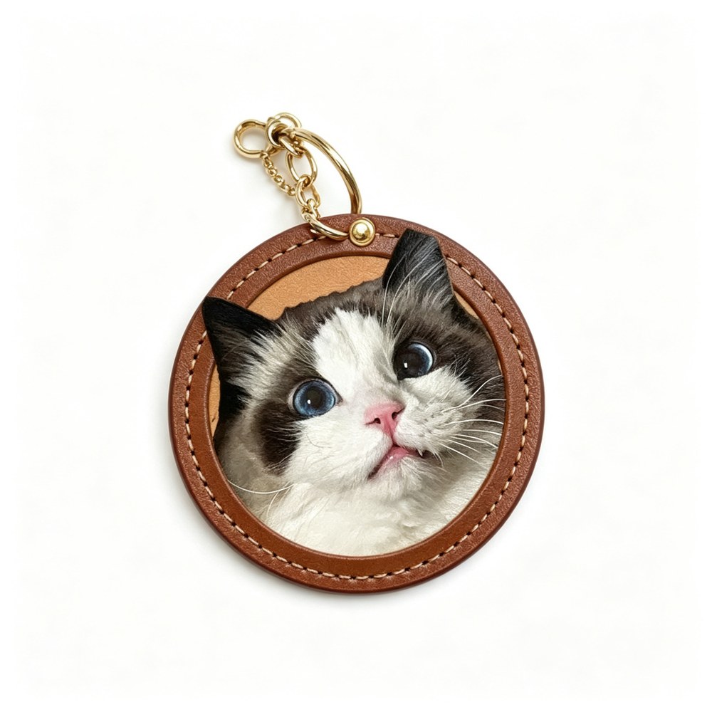 Custom Handmade Leather Pet Relief Pendant — 3D Sculpted Dog & Cat Leather Keychain Charm, Memorial Keepsake