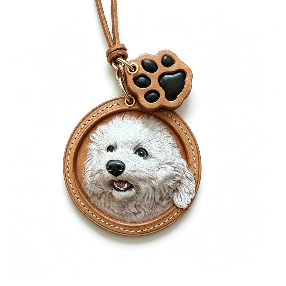 Custom Handmade Leather Pet Relief Pendant — 3D Sculpted Dog & Cat Leather Keychain Charm, Memorial Keepsake