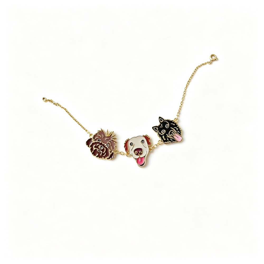 Custom Pet Enamel Necklace & Charm Bracelet — Handmade Cartoon Dog & Cat Portrait Jewelry Gift