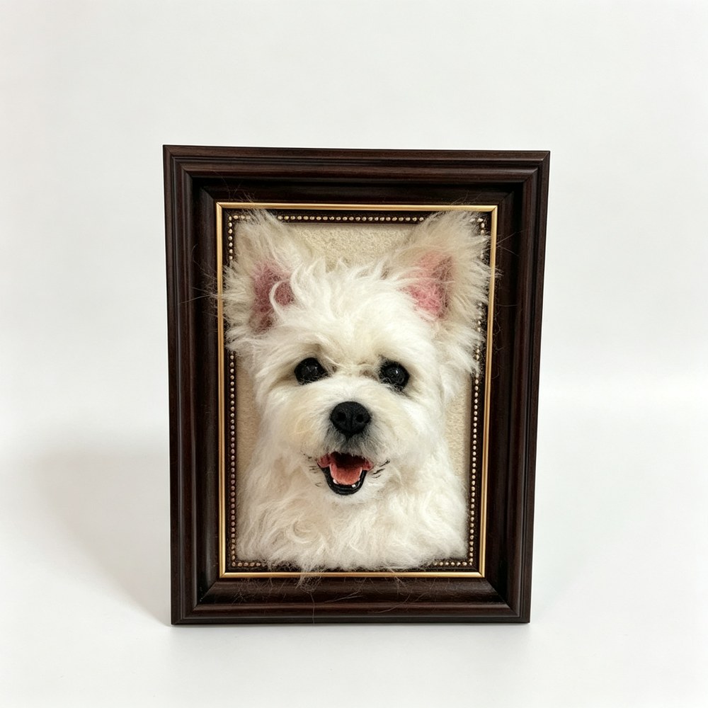 Custom Wool Felt 3D Pet Portrait Frame — Handmade Realistic Dog & Cat Sculpture, Permanent Memorial Keepsake