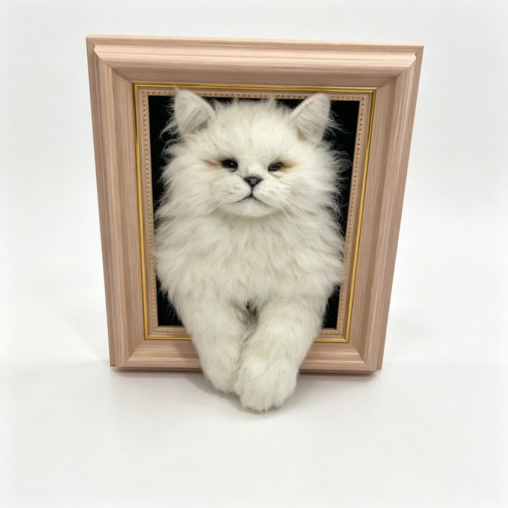 Custom Wool Felt 3D Pet Portrait Frame — Handmade Realistic Dog & Cat Sculpture, Permanent Memorial Keepsake