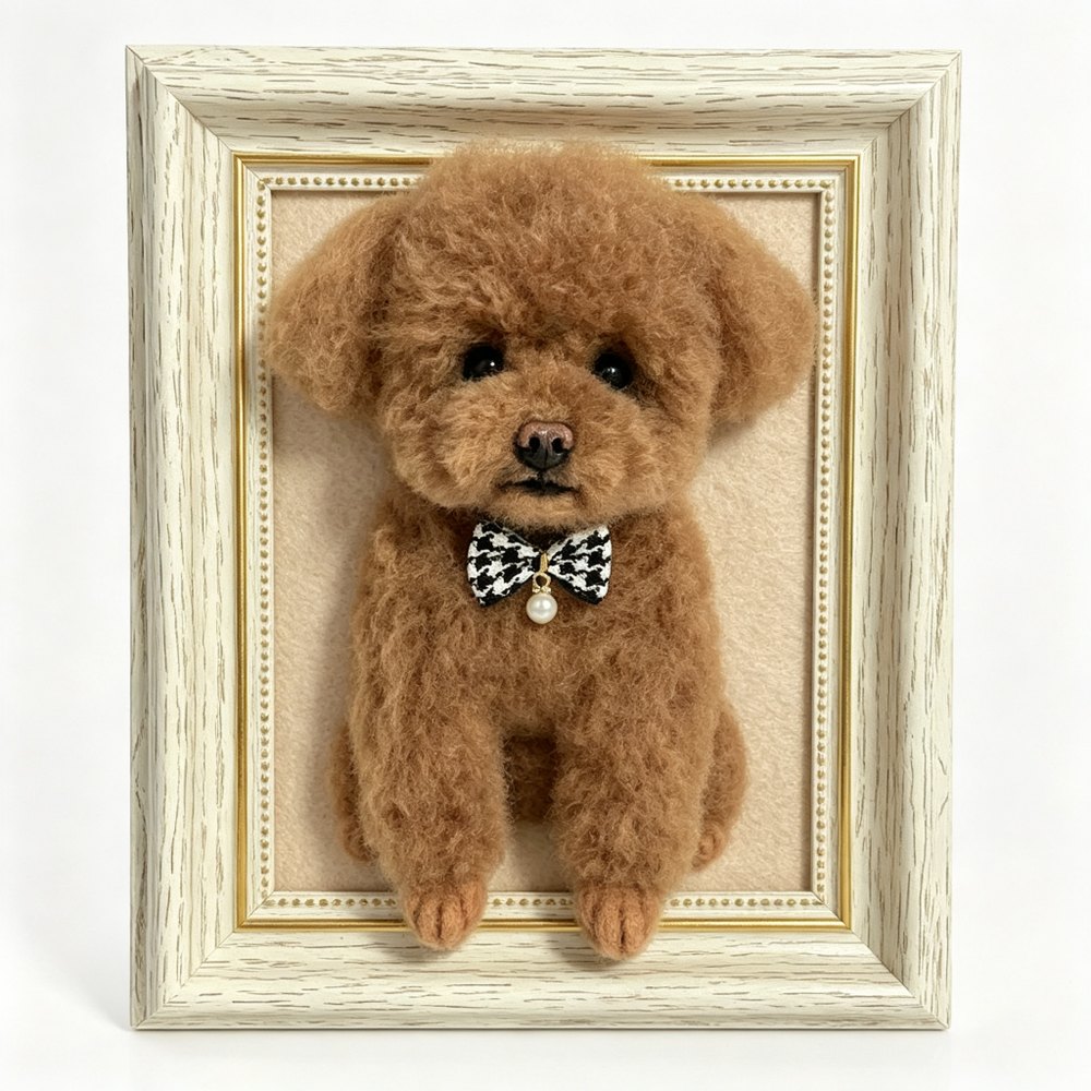 Custom Wool Felt 3D Pet Portrait Frame — Handmade Realistic Dog & Cat Sculpture, Permanent Memorial Keepsake