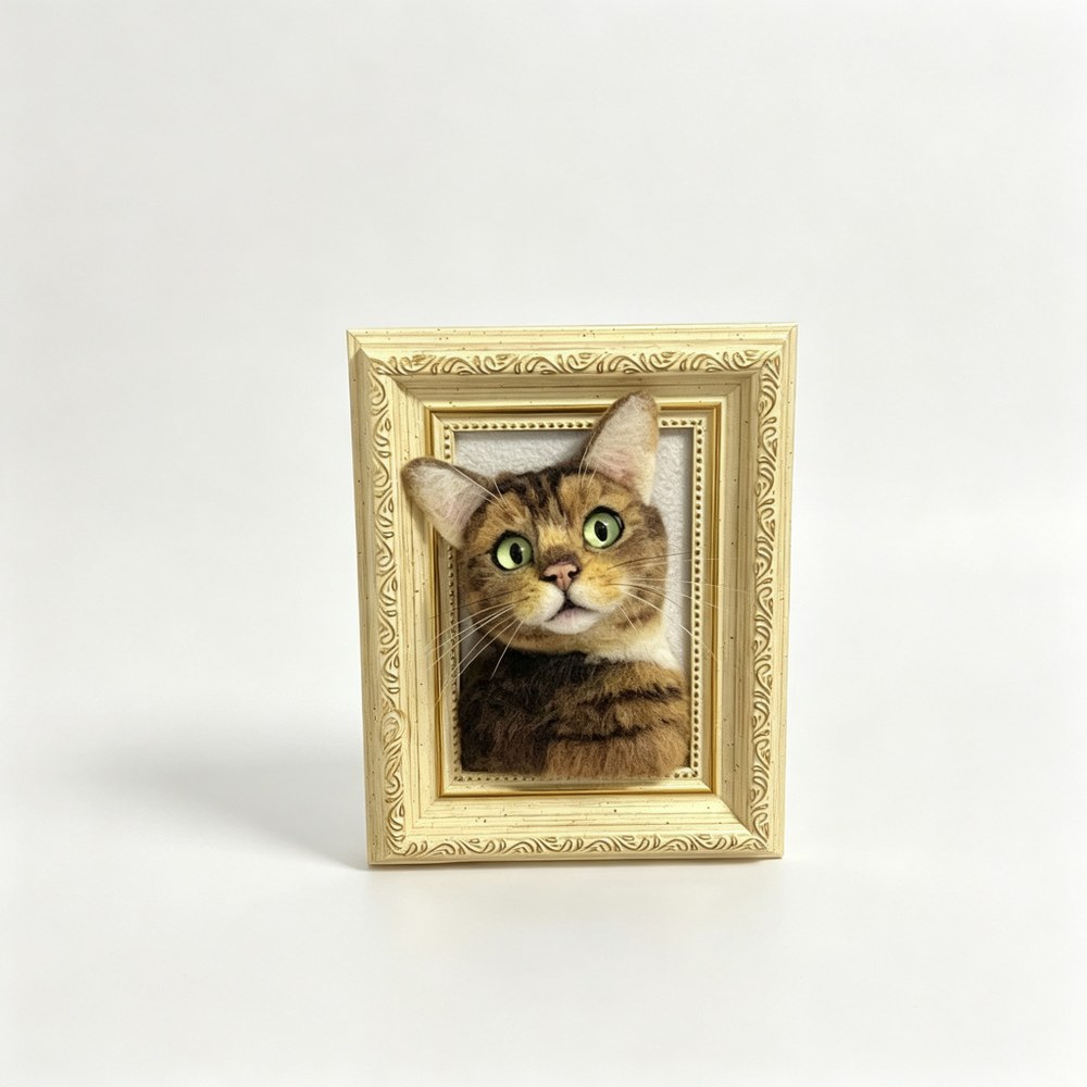 Custom Wool Felt 3D Pet Portrait Frame — Handmade Realistic Dog & Cat Sculpture, Permanent Memorial Keepsake