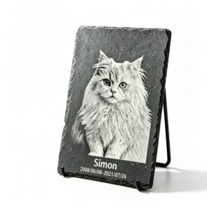 Custom Natural Slate Pet Memorial Stone — Laser Engraved Dog & Cat Portrait, Monument Keepsake