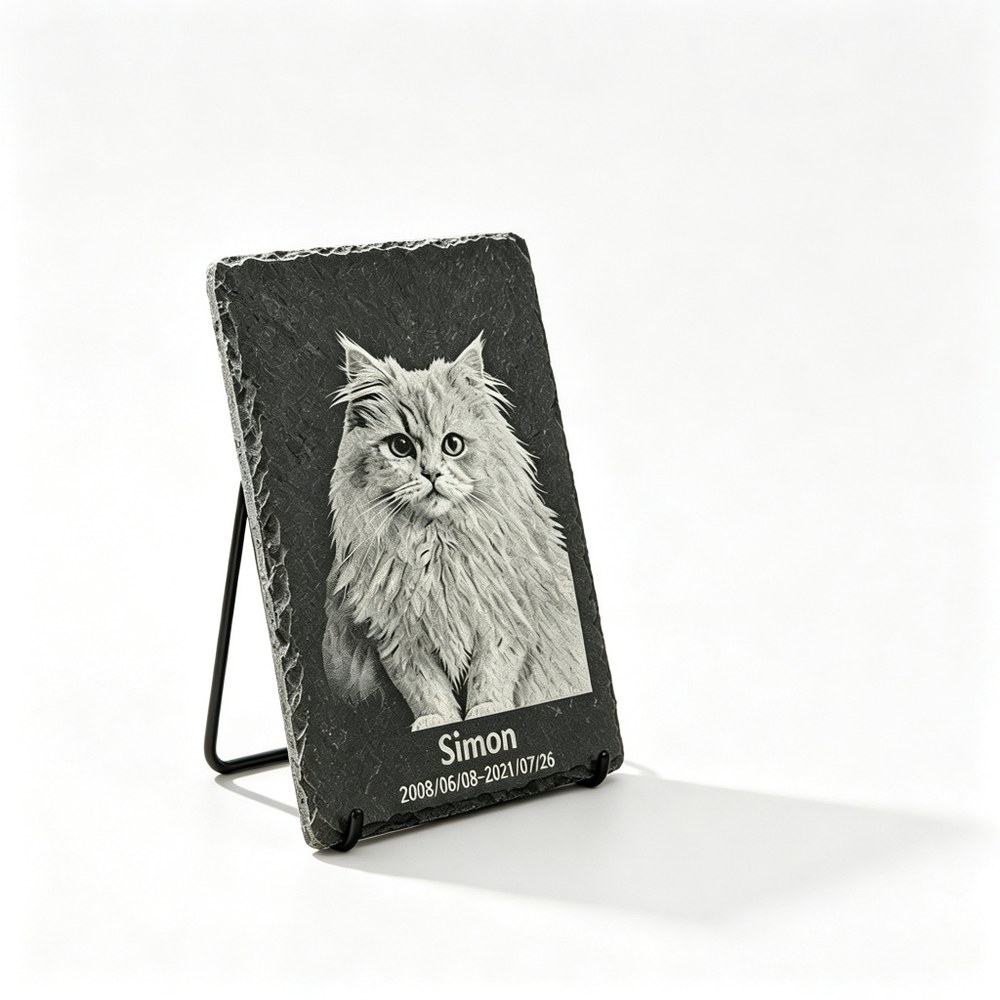 Custom Natural Slate Pet Memorial Stone — Laser Engraved Dog & Cat Portrait, Monument Keepsake