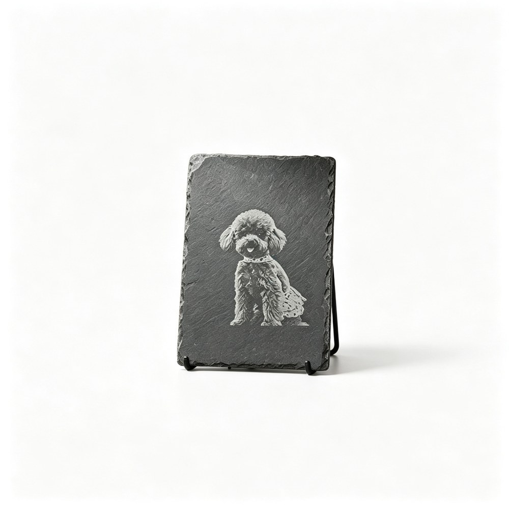 Custom Natural Slate Pet Memorial Stone — Laser Engraved Dog & Cat Portrait, Monument Keepsake
