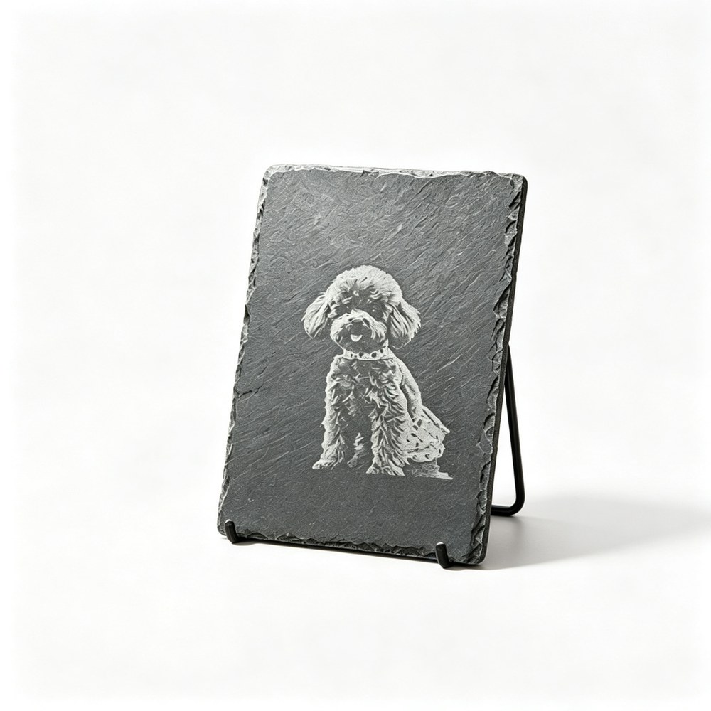 Custom Natural Slate Pet Memorial Stone — Laser Engraved Dog & Cat Portrait, Monument Keepsake