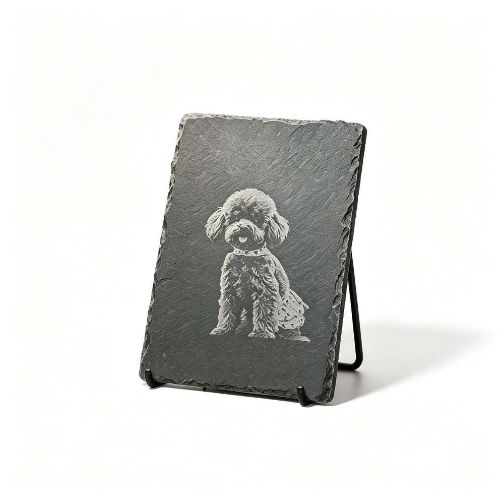 Custom Natural Slate Pet Memorial Stone — Laser Engraved Dog & Cat Portrait, Monument Keepsake